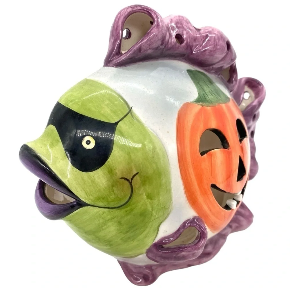 Halloween Ceramic Fish Candle Tea Light Luminary Pumpkin AppleTree Designs